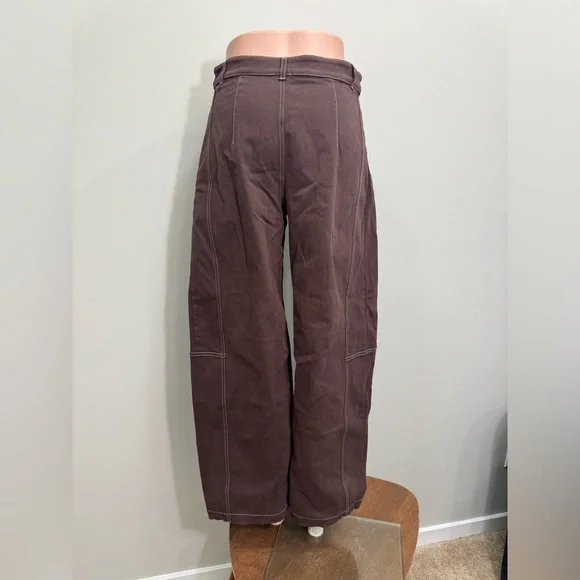 MAEVE Anthropologie Curve Cuddle Pants Dark Brown Ballon Barrel Leg Size 4 - Picture 3 of 8